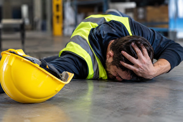 man with head injury at work